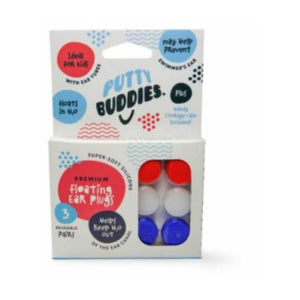 Putty Buddies FLOATING Earplugs - 3 Pack (Red/White/Blue)