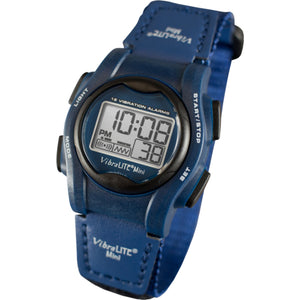 VibraLITE Mini Vibrating Watch - Blue and Black Nylon Hook and Loop Watch Strap