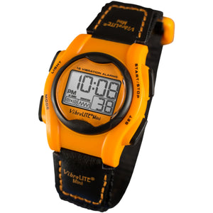 VibraLITE Mini Vibrating Watch - Black and Orange Nylon Hook and Loop Watch Strap